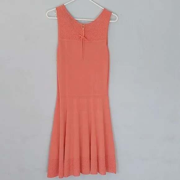 Cynthia Rowley Coral Peach Fit & Flare Crochet Knit Sleeveless Dress Size M - Picture 8 of 10